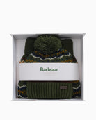 Barbour Fair Isle Dog Gift Set in branded gift box with hat and jumper displayed