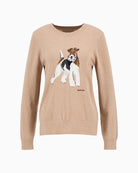 Front view of Barbour Fareham jumper in camel with dog motif