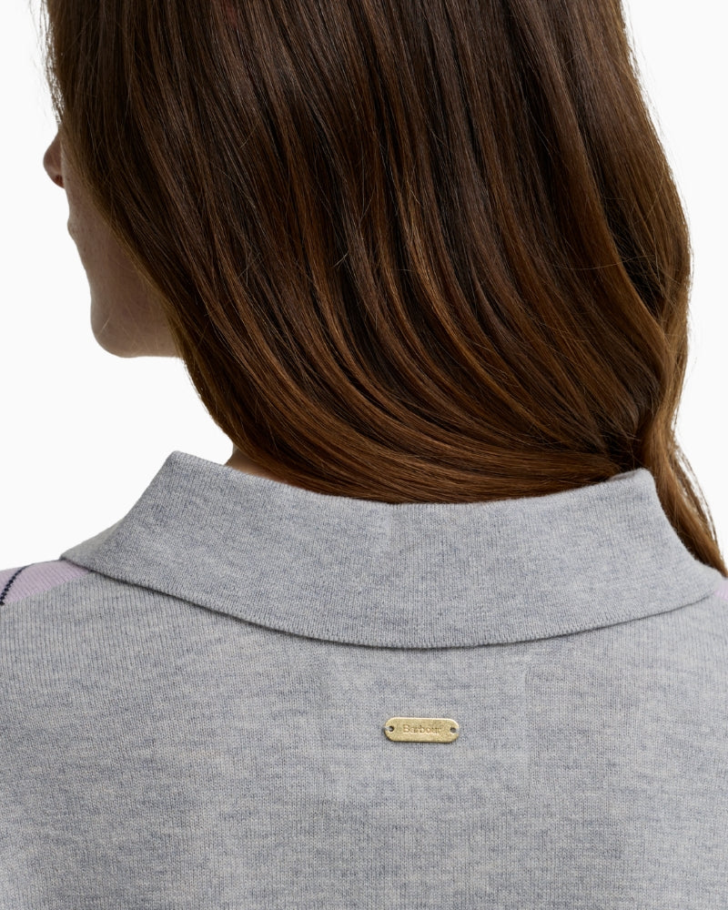 Barbour Fawne Jumper Grey back neck logo detail