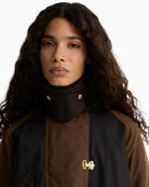 Barbour Felton Checked Wax Jacket in Dark Brown collar and clasp detail