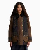 Barbour Felton Checked Wax Jacket in Dark Brown front view