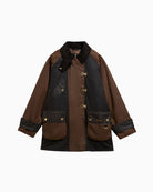 Barbour Felton Checked Wax Jacket in Dark Brown product front view