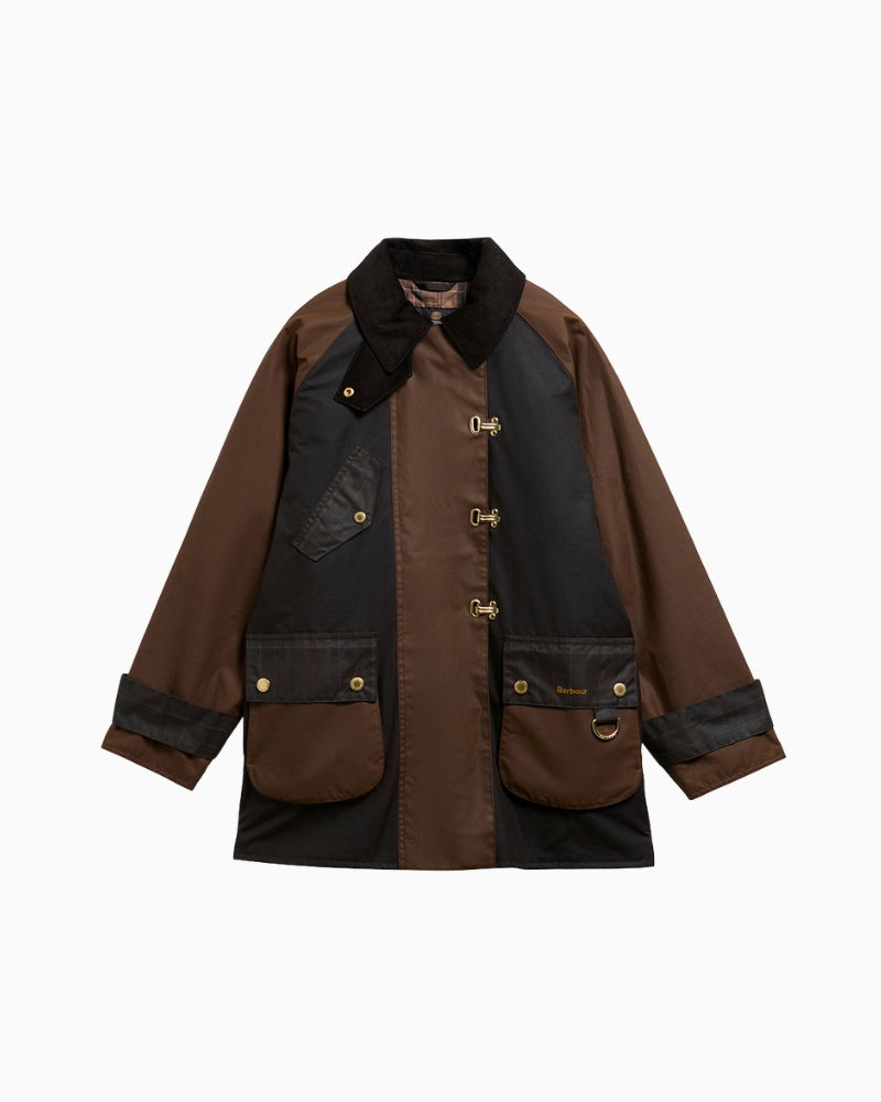 Barbour Felton Checked Wax Jacket in Dark Brown product front view