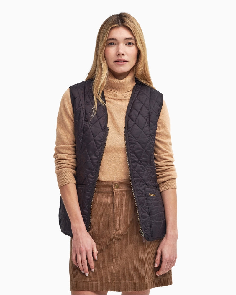 Barbour Fleece Betty Liner in Brown front view on model