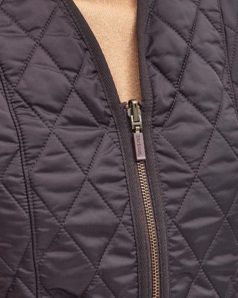 Barbour Fleece Betty Liner in Brown zip  close-up detail