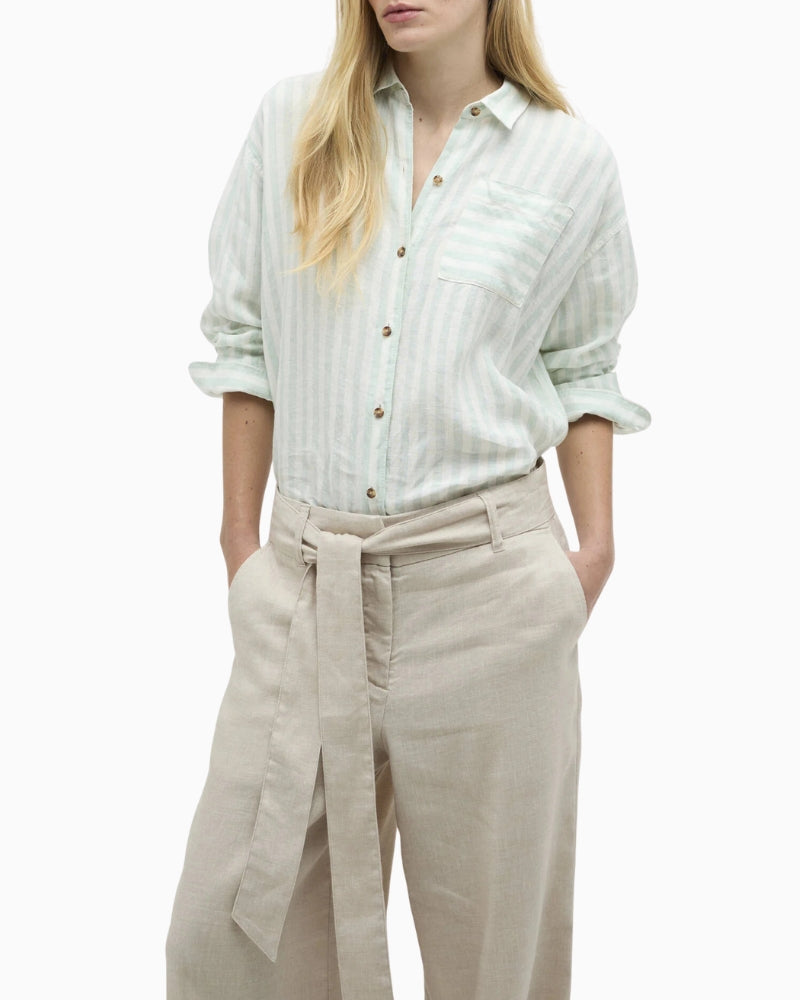 Barbour Gabby Wide-Leg Trousers beige waistband detail 