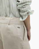 Barbour Gabby Wide-Leg Trousers beige waistband detail with ID bar