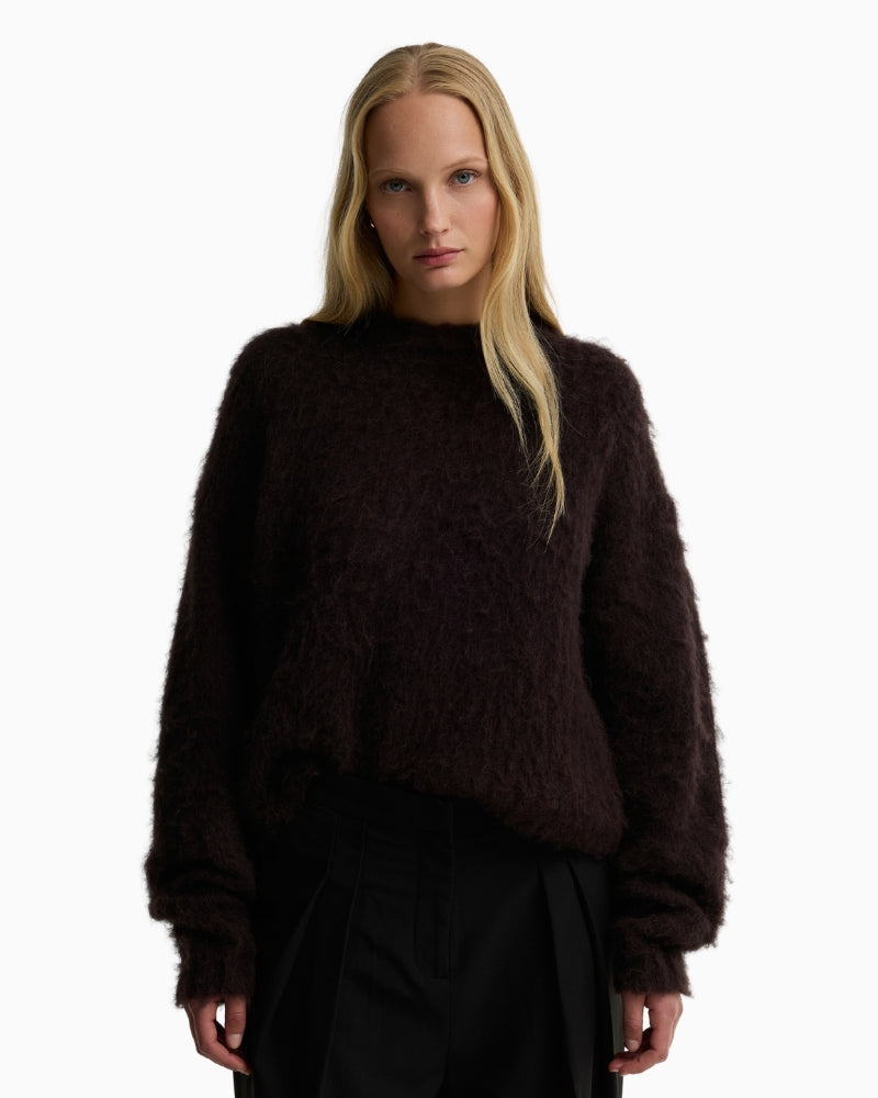 Barbour Gea Alpaca-Blend Crew Neck Jumper in Brown front view