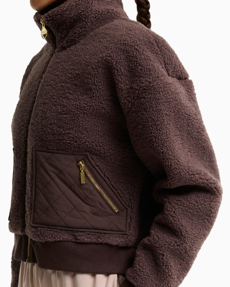 Barbour Gea Fleece in Brown quilted zip pocket detail