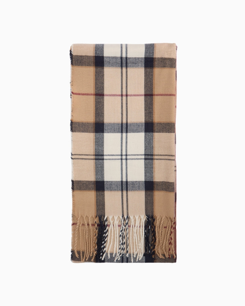 Barbour Hailes Scarf in Beige tartan front view