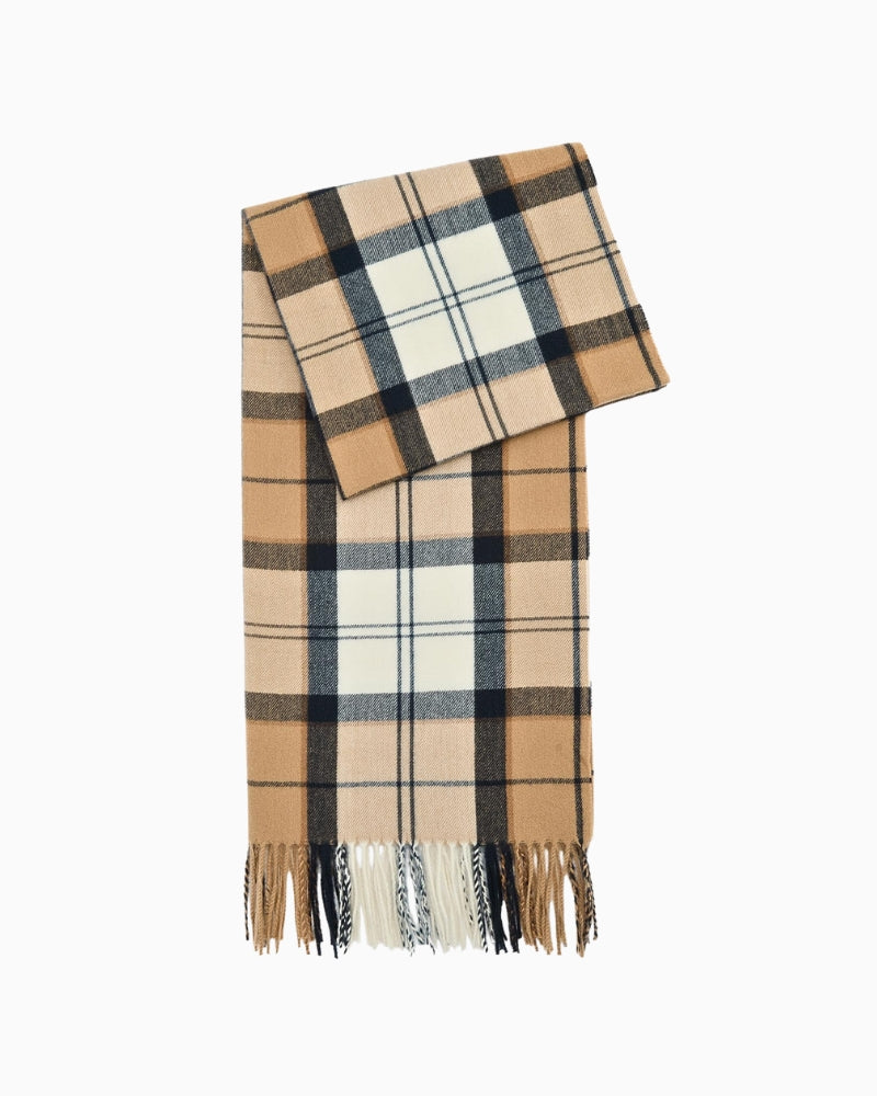 Hailes plaid scarf showing generous size and fringe
