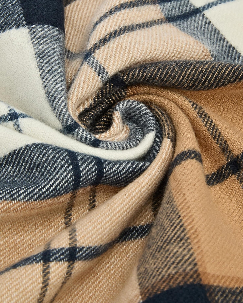 Detail of soft woven yarn and check pattern on Hailes scarf