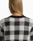 Barbour Halina Gingham Cardigan in Brown/Cream back logo detail