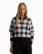 Barbour Halina Gingham Cardigan in Brown/Cream front view