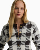 Barbour Halina Gingham Cardigan in Brown/Cream metal shank button detail