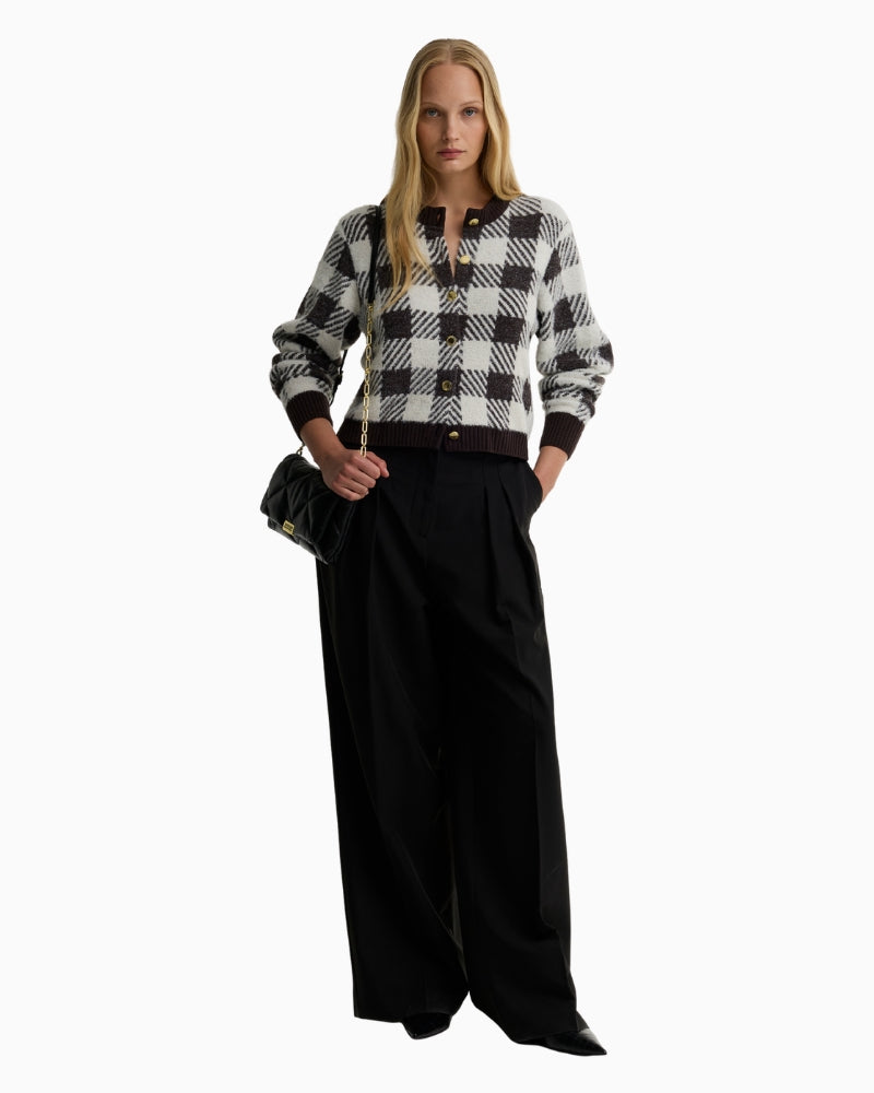 Barbour Halina Gingham Cardigan in Brown/Cream styled view