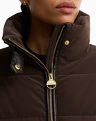 Barbour Halina Puffer Jacket in brown faux leather trim detail