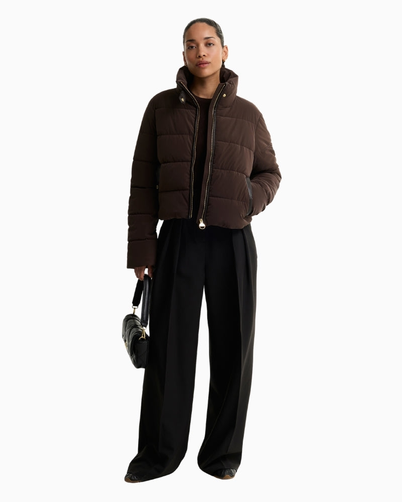 Barbour Halina Puffer Jacket in brown styled view