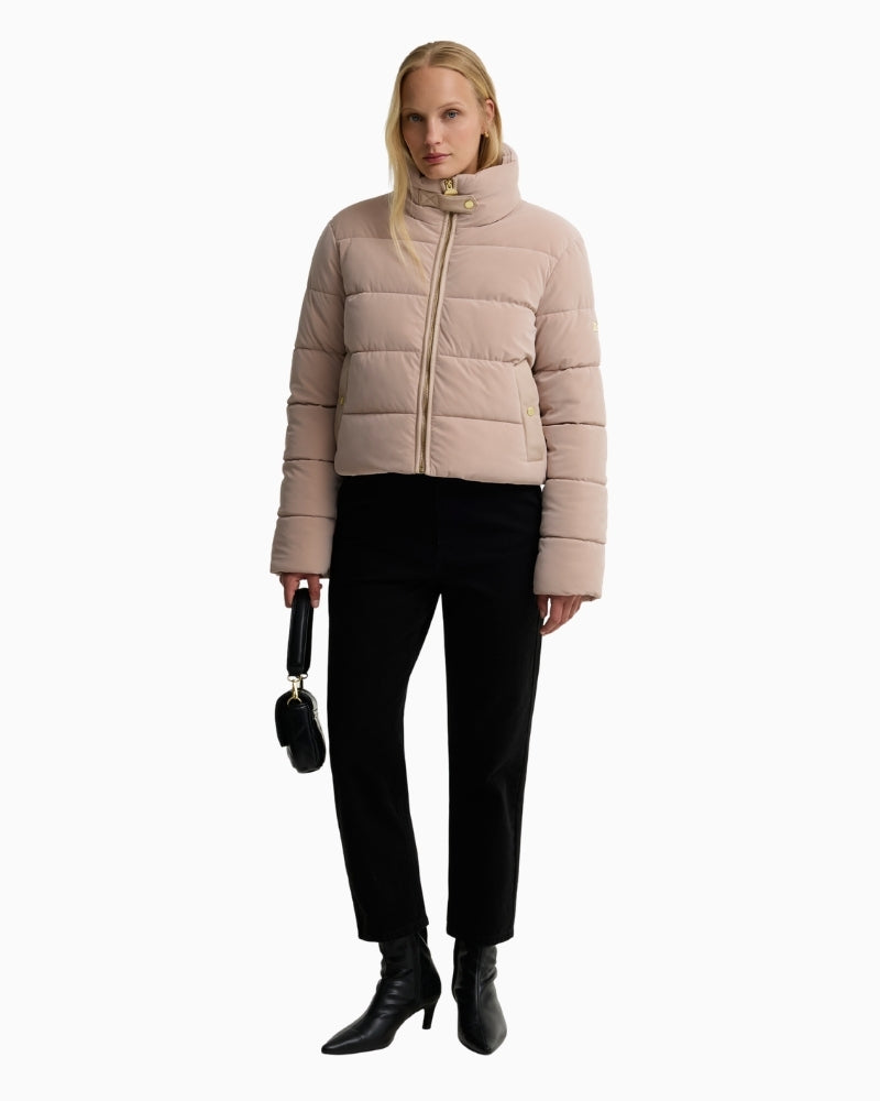 Barbour Halina Puffer Jacket in light beige styled view