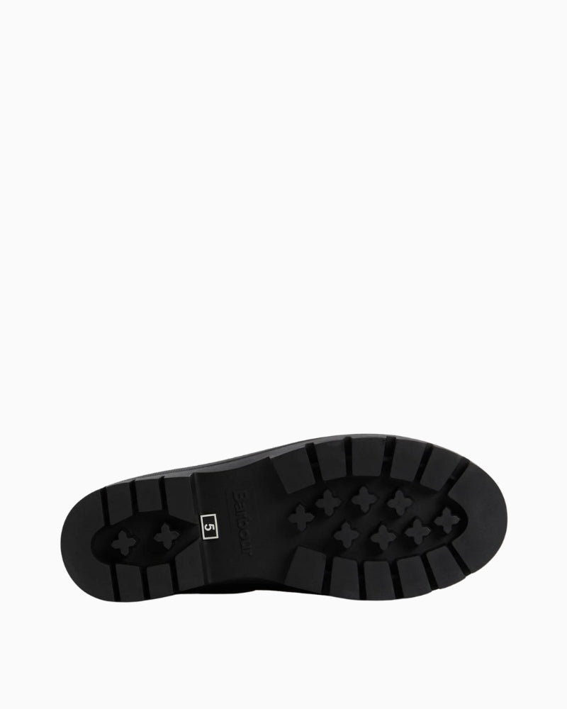Close-up of outer sole on Barbour Halton ankle wellies showing tread grip