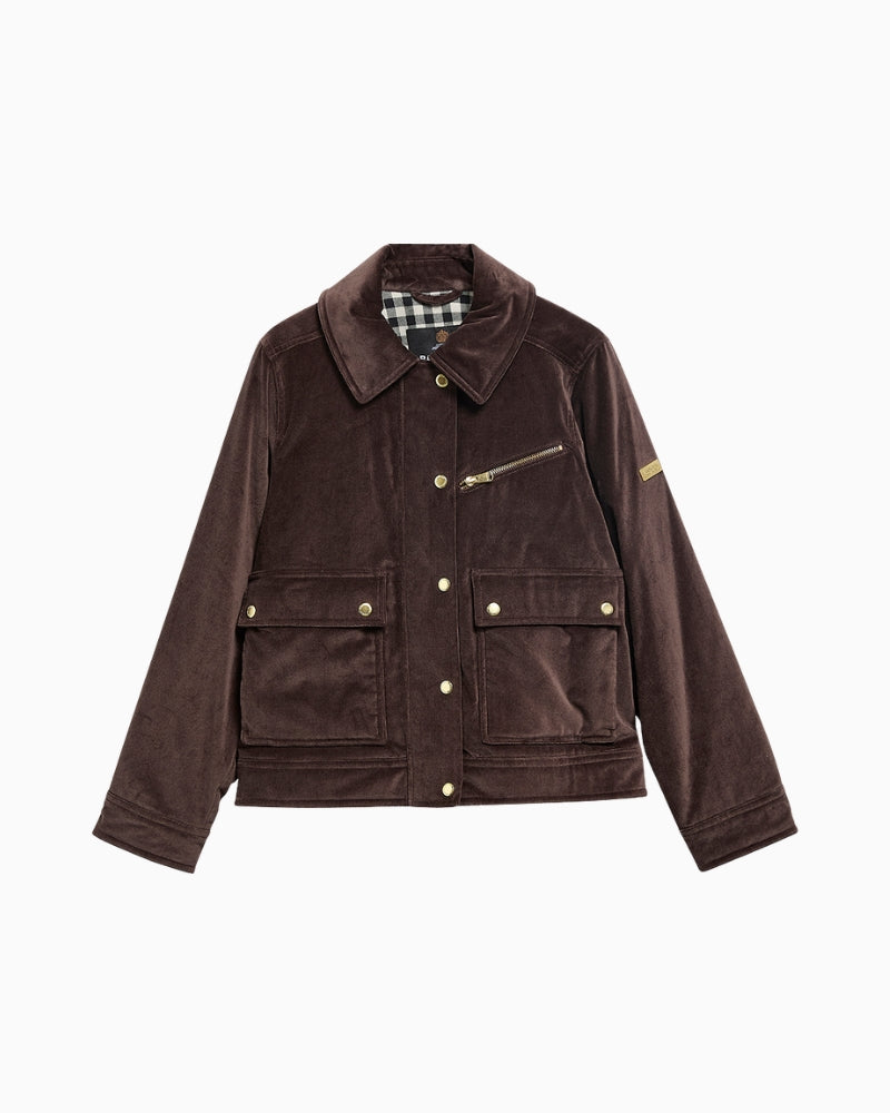 Barbour Hanson Velvet Casual Jacket in Brown velvet texture detail