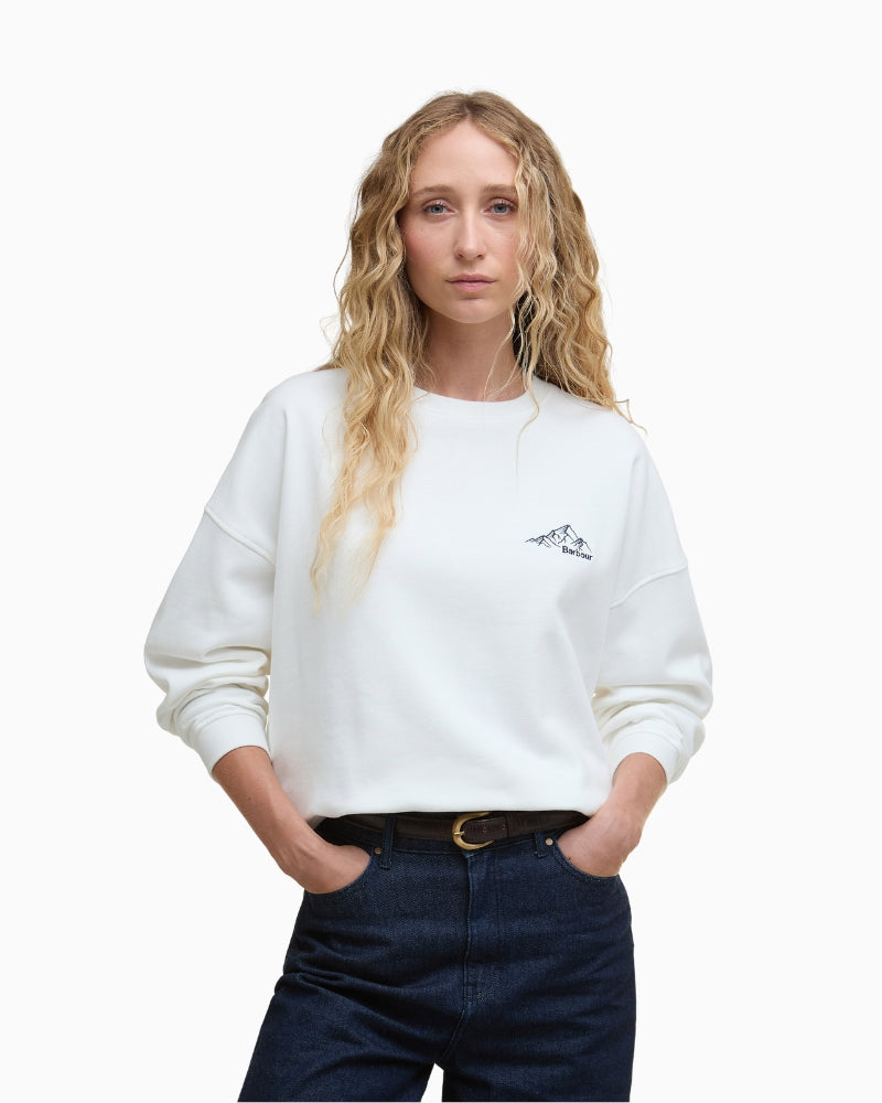 Barbour Harper Sweatshirt in off white – front view with embroidered chest logo