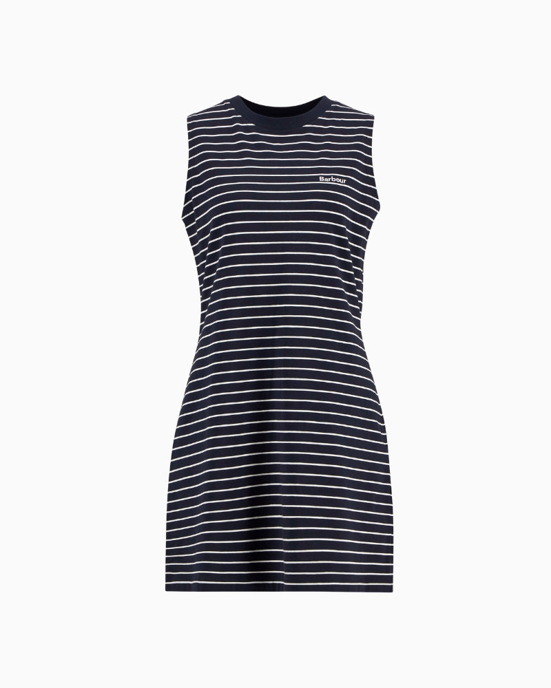 Barbour Hartland mini dress navy stripe, flat lay front view – Áines Boutique