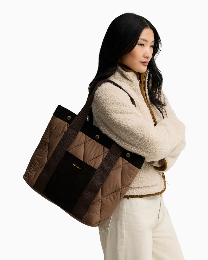 Barbour Healy Tote Bag in Beige front pocket detail