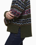 Side view of Barbour wool blend jumper showing relaxed fit and ribbed hem