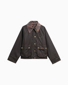Barbour Icons Tartan Collar Spey Wax Jacket in Dark Brown front view