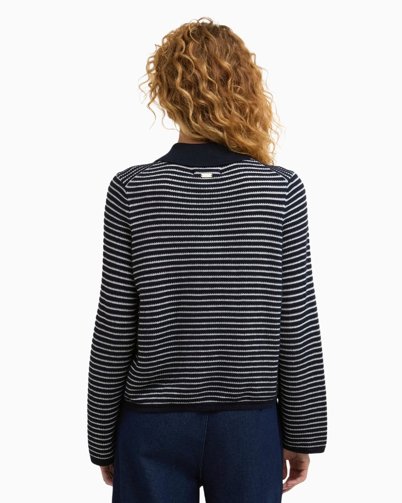 Barbour Inez knitted jumper navy stripe, back view – Áines Boutique