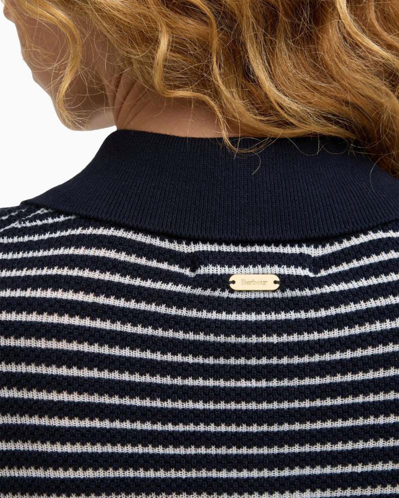 Barbour Inez knitted jumper navy stripe, back neckline detail – Áines Boutique