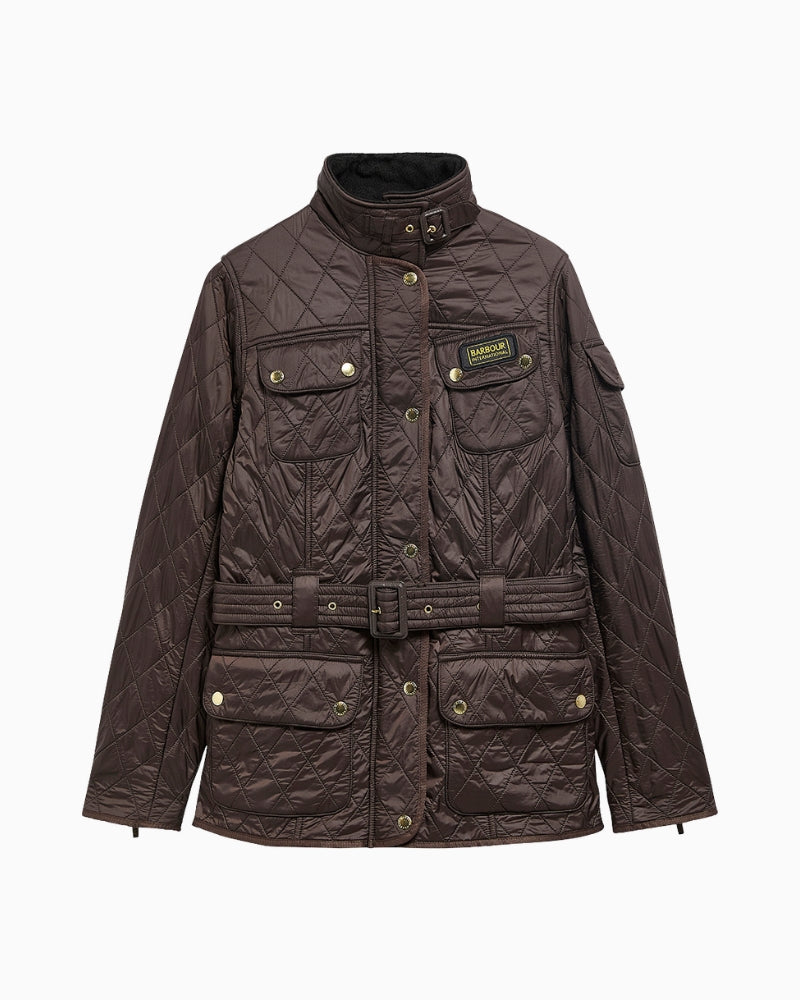 Barbour International Polarquilt Jacket in Brown diamond quilting detail