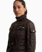 Barbour International Polarquilt Jacket in Brown funnel collar detail