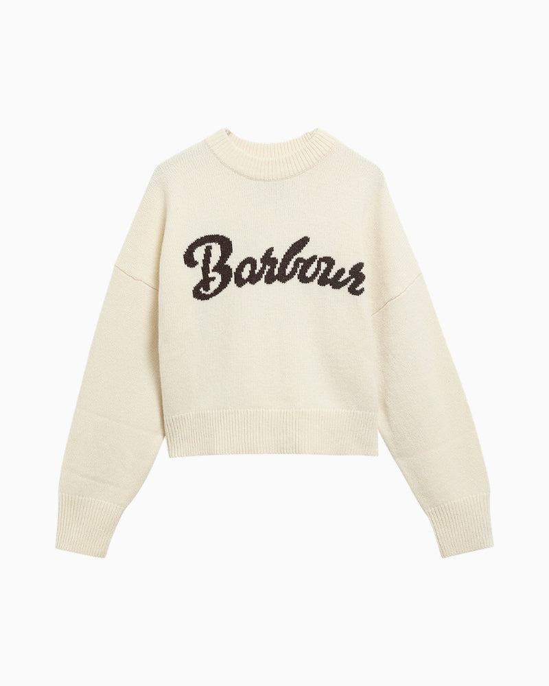 Barbour Ivybridge Jumper Ecru front logo detail