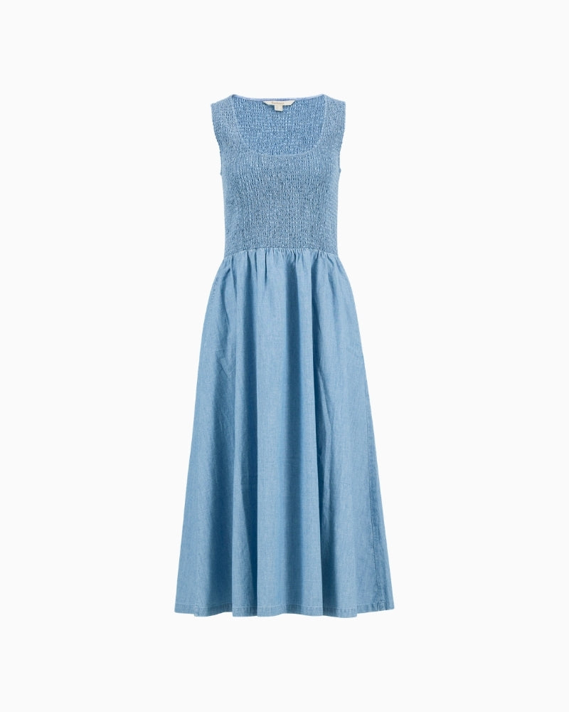 Barbour Josie midi dress chambray front view