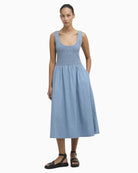 Barbour Josie midi dress chambray front view on model