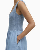 Barbour Josie midi dress chambray shirred bodice pocket detail