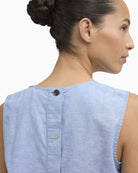Barbour Josie sleeveless blouse light chambray back neckline close-up