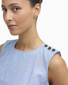 Barbour Josie sleeveless blouse light chambray shoulder button detail