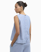 Barbour Josie sleeveless blouse light chambray side view on model