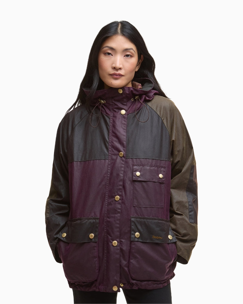 Barbour Keeley Wax Jacket in Merlot with cord collar and relaxed fit