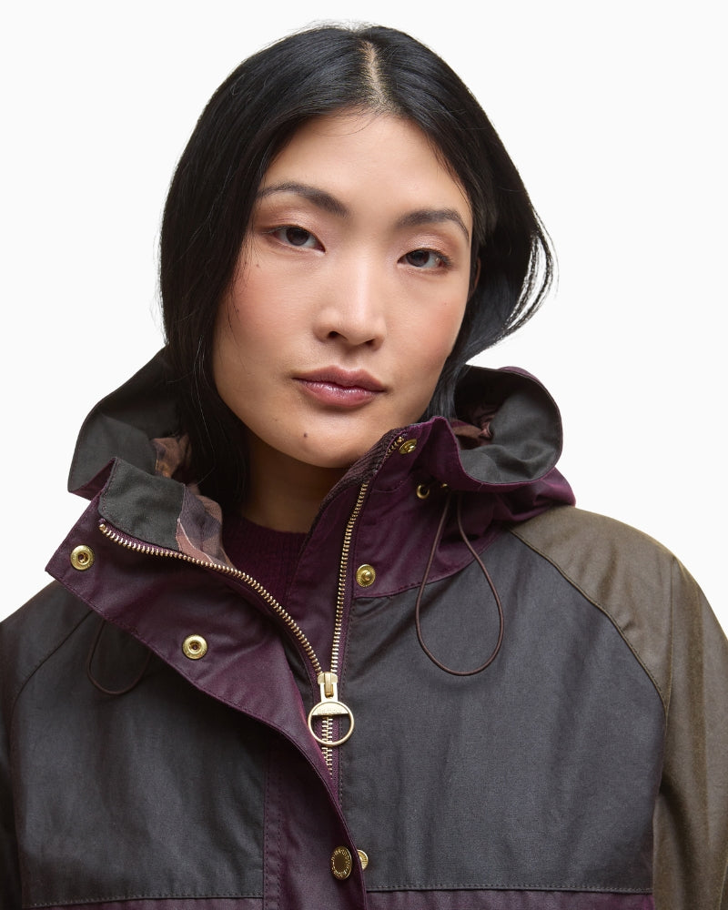 Close-up of Barbour jacket collar with soft cord detail