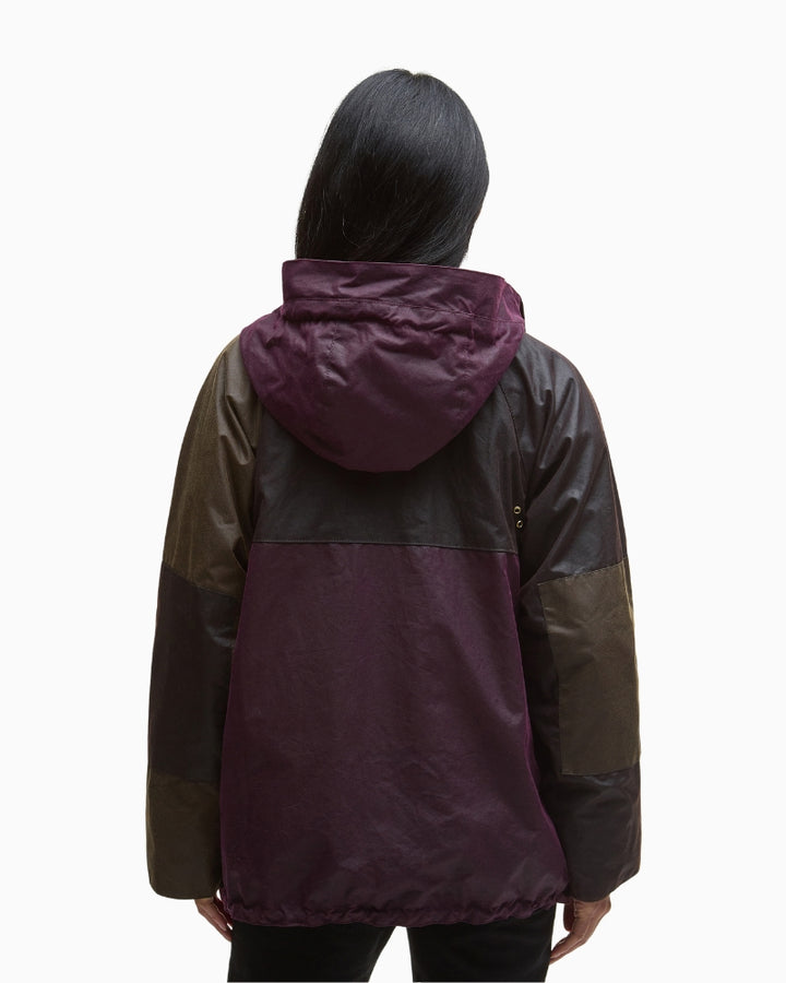 Back view of Keeley wax coat showing flattering relaxed cut
