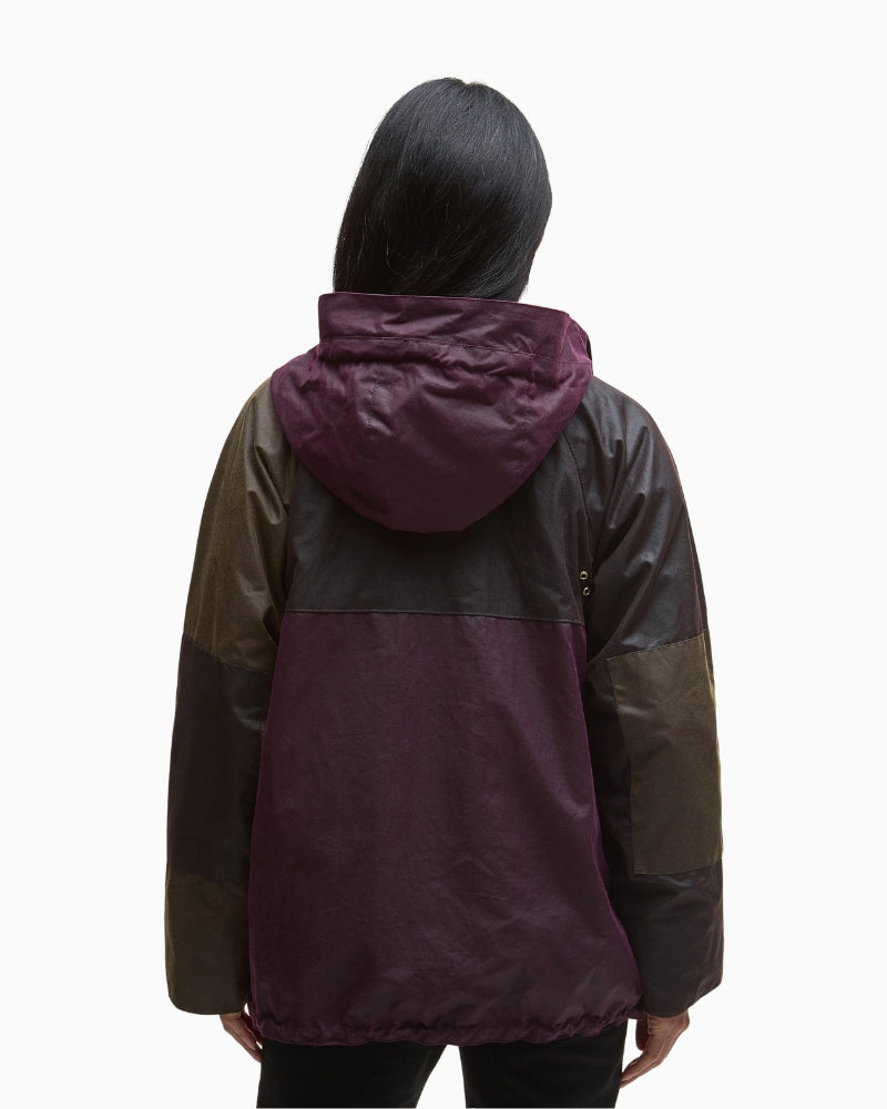 Back view of Keeley wax coat showing flattering relaxed cut