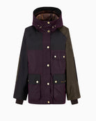 Front view of women's waxed jacket in deep wine red by Barbour