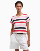 Barbour Lyndale top red pink, front detail view – Áines Boutique