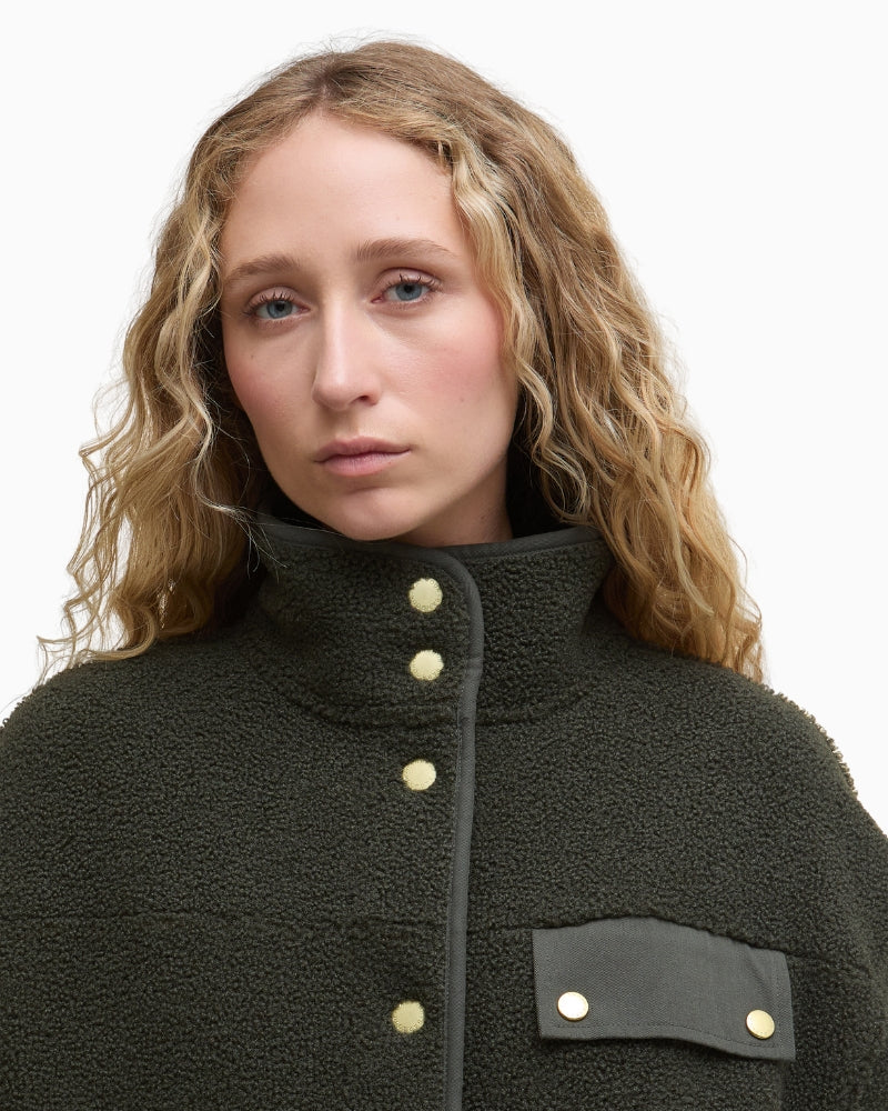 Close-up of collar and snap fastening detail