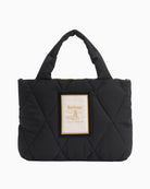 Black Barbour Mariah Quilted Mini Tote Bag with diamond quilt design and beacon patch logo, top handle view