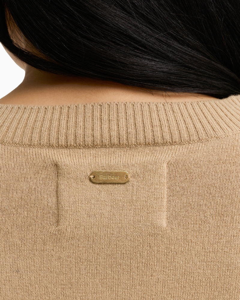 Barbour Mariana Cardigan Beige back neck logo detail
